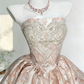 Pink-Gold Butterfly Feather Strapless Beaded Mini Ball Gown gh6922