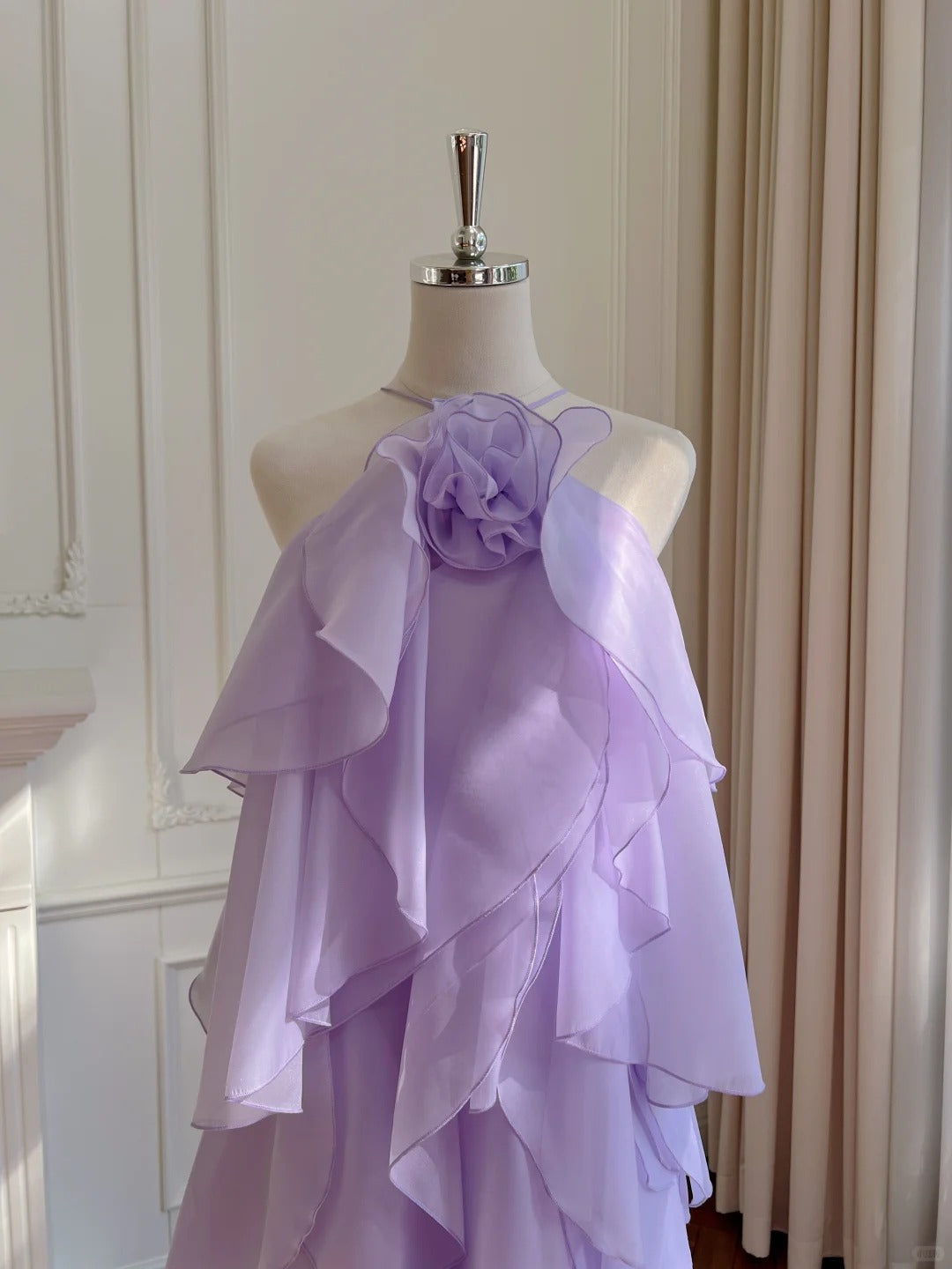 Purple romantic lace long suspender chiffon dress Holiday Dress gh6793