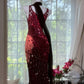 Girlhomeshops-Burgundy beaded elegant long chiffon Prom dress evening dress party dress gh5165