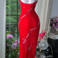 Red shiny beaded long chiffon ball gown evening dress party dress date dress prom dress gh4678