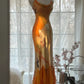Orange Zarte Blumen Spaghetti Strap Lange Satin Chiffon Ballkleid Abendkleid Partykleid gh4093