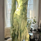 Grünes romantisches elegantes exquisites rückenfreies langes Chiffon-Rüschen-Heimkehrkleid mit Perlenbesatz, Ballkleid, Abendkleid, Geburtstags-, Urlaubs- und Partykleid gh4008