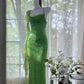 Green Beautiful Charming Fashion Elegant Sparkling Exquisite Sequin Beaded Long Chiffon Ball Gown Evening Gown Birthday Party Gown Prom Gown Graduation Gown gh3946