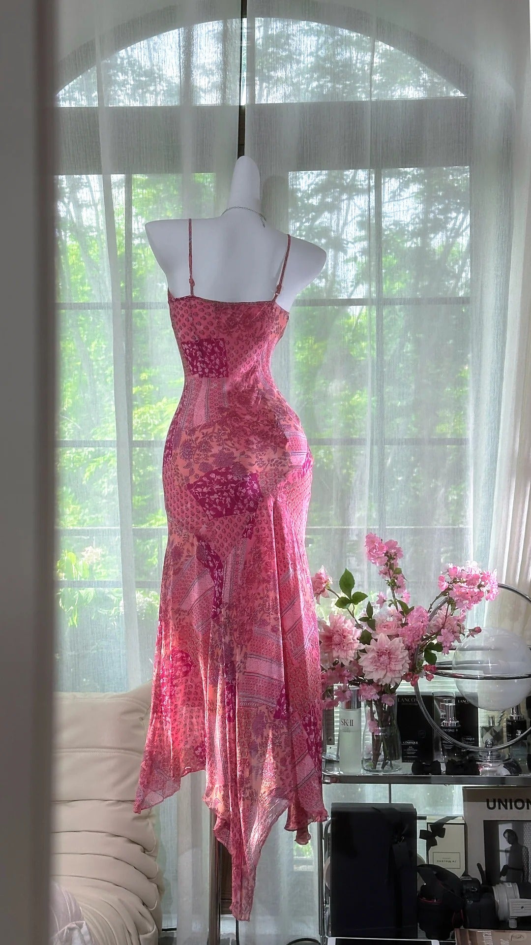Pink Fashion Elegant Long Chiffon Travel Holiday Party Dress gh4888