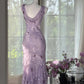 Girlhomeshops-Purple Floral Elegant Long Chiffon Prom dress Evening Dress Party Dress Date Dress gh5080
