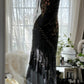 Black Vintage Fashion Delicate Floral Tassel Beaded Long Chiffon Ball Gown Birthday Party Dress Evening Gown Prom Dress gh3972