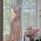 Robe de soirée courte en mousseline de soie rose clair à fleurs et perles, élégante, robe de bal, robe de soirée, robe de fête d'anniversaire, robe de rendez-vous, gh4683