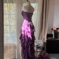 Romantic Purple Ruffle Chiffon Sleeveless Long Elegant Ball Gown Evening Dress Birthday Party Dress gh4270