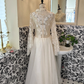 Ivory Long Sleeve Lace Waist-Cinched Full Flared Skirt Romantic Dress, Wedding Gown gh7662