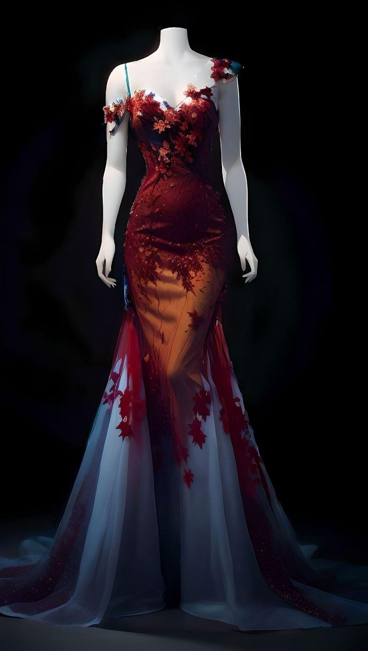 ✨Girlhomeshops-3D Maple Leaf Ombre Mermaid Prom Dress Long Train gh10178