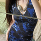 Sexy Navy Blue Vintage Pattern Fitted Waist Slim Bodycon Prom & Evening Party Dress gh8468