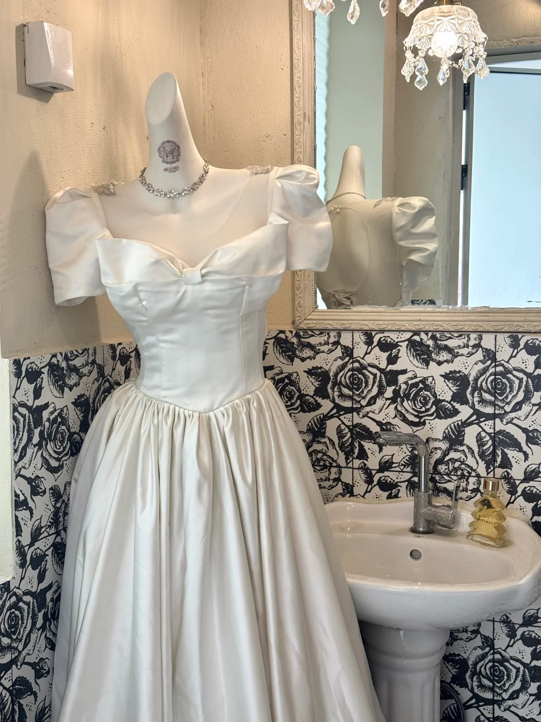 White Square Neck Puff Sleeve Waist-Cinched Full Flared Long Vintage Romantic Dress, Wedding Gown gh7507