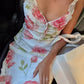 Girlhomeshops - Robe mi-longue en mousseline fleurie à volants et bretelles gh5864