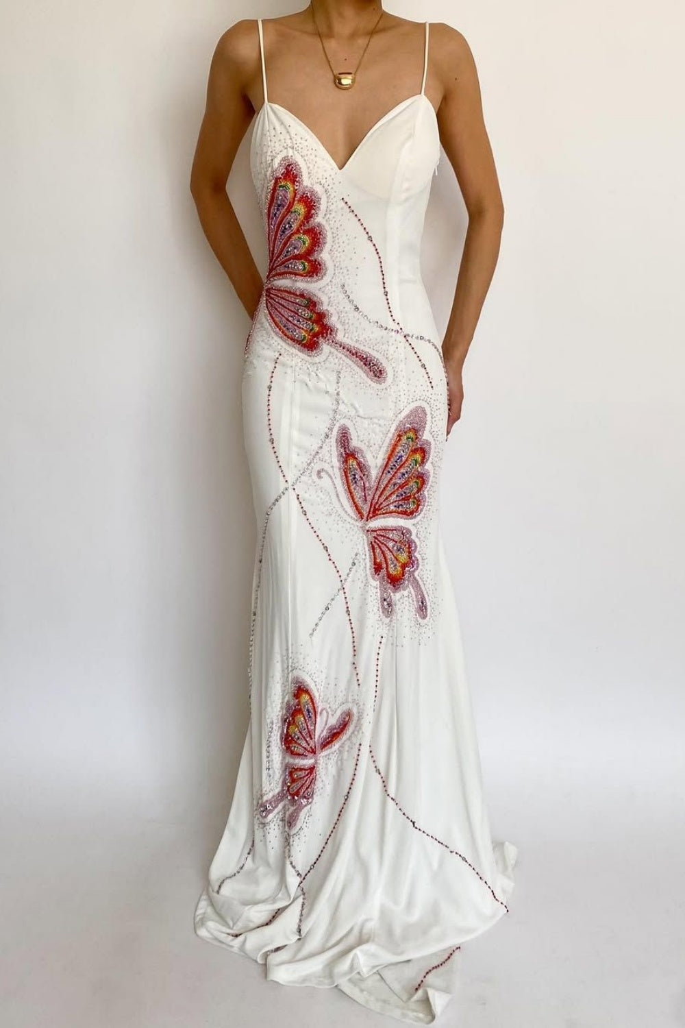 girlhomeshops - Elegantes langes Chiffon-Partykleid mit Schmetterlingen gh6108