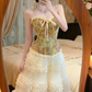Oil‑Painting Green 2‑Piece Evening Gown, Strapless Printed Corset Top Tiered Ruffle Tulle Skirt Prom Dress gh9141