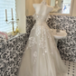 Ivory Strapless Embroidered Waist-Cinched A-Line Long Romantic Dress, Wedding Gown gh7692