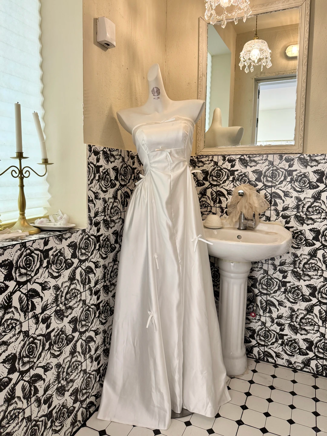 White Satin Strapless High Waist Figure-Flattering Long Romantic Dress, Wedding Gown gh7778
