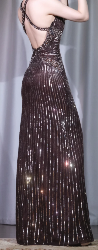 ✨Girlhomeshops-Black Halter Mermaid Prom Dress Vertical Sequin Striped Cutout Evening Gown gh9966