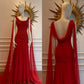 Robe de soirée longue rouge en mousseline de soie, robe de bal formelle, robe de soirée gh4902