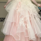 Pink‑White Ombre Spaghetti Strap Ball Gown, Lace Beaded Sweetheart Formal Dress Multi‑Layer Ruffle Organza Skirt for Prom Party gh8947
