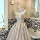 Ivory Strapless Gown with Silver Decorations, Waist-Cinched Full Flared Long Romantic Dress, Wedding Gown gh7699