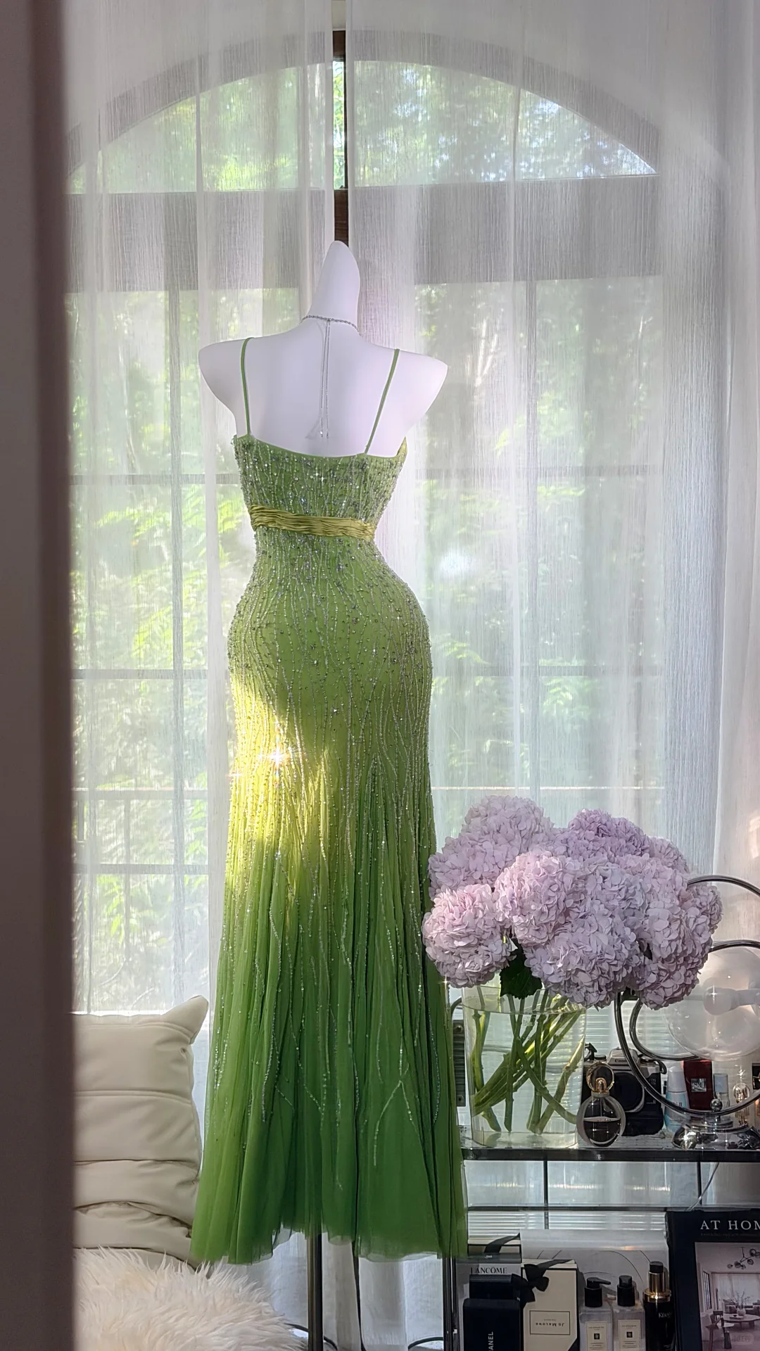 Avocado Green Heavy Beaded Rhinestone Mermaid Prom Dress, Sweetheart Spaghetti Strap Tulle Long Evening Gown, Gradient Green Formal Party Dress gh9491