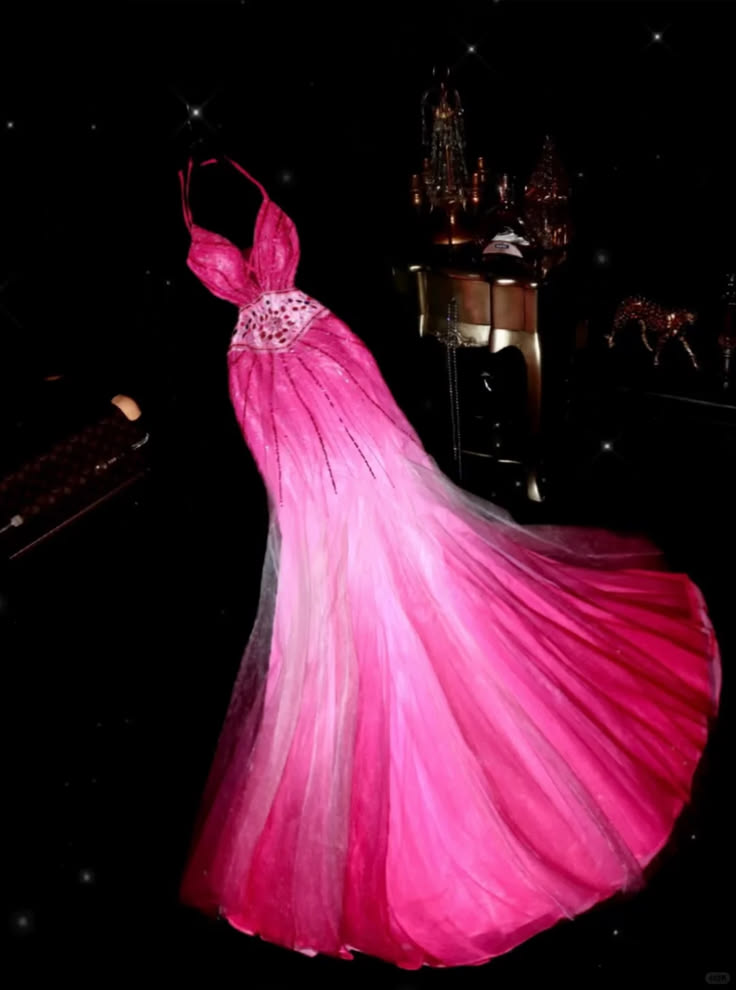 ✨Girlhomeshops-Hot Pink Ombre Rhinestone Beaded Mermaid Prom Dress gh10170