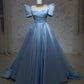 Blue shiny exquisite sequins long floor-length satin ball gown evening gown graduation prom dress gh3381