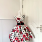 White Base Polka‑Dot Carnation Print Sleeveless Short Cocktail Dress, V‑Neck Black Satin Bow Sash A‑Line Homecoming Party Gown gh9220