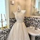Light Apricot Halter Waist-Cinched Voluminous Skirt Long Romantic Dress, Wedding Gown gh7734