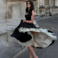 Black and White Princess Cute and Elegant A-line Spaghetti Straps Long Satin Tulle Party Dress Evening Dress Prom Dress Homecoming Dress gh4196