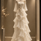 ✨Girlhomeshops-New Chinese Qipao Lace Wedding Gown, Tiered Ruffle 3D Floral Bridal Dress gh10337