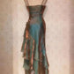 Robe de soirée longue en satin bleu brillant et élégant à bretelles spaghetti gh3489