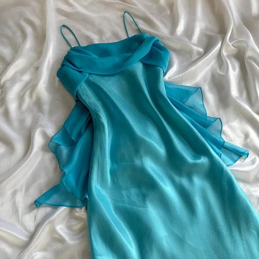 Blau mode elegante spaghetti-trägern lange chiffon elegante ballkleid abendkleid partykleid gh3491