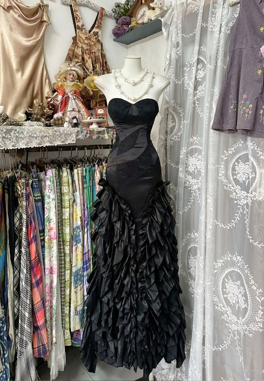 Schwarzes wunderschönes elegantes langes Meerjungfrau-Ballkleid mit schmalem Schnitt, Abendkleid, Partykleid gh3247