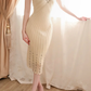Women Cream Midi Bodycon Cocktail Dress Spaghetti Straps Deep V-Neck Hand Beaded Striped Lace Scalloped Hem Evening Gown gh9577