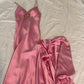 Rosa Vintage-Mode Elegante Lange Satin Ballkleid Abendkleid Partykleid gh3441