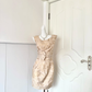 Women Champagne Gold Homecoming Dress, Sleeveless U‑Neck Leaf Jacquard Fabric Wide Bow Waist Sash Fitted Sheath Bodycon Mini Party Dress gh9200