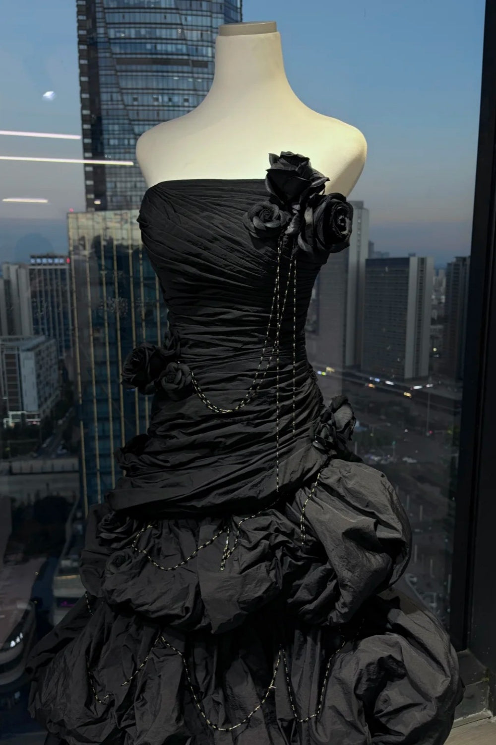 Black Stylish Pleated Long Evening Gown/Prom Dress gh7085
