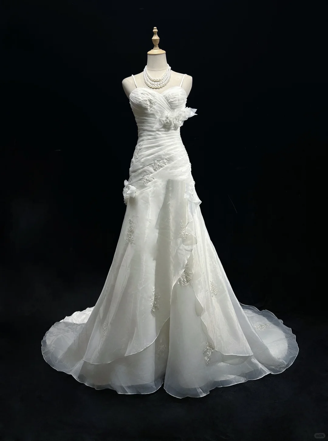 ✨Girlhomeshops-White Spaghetti Strap Sweetheart Mermaid Wedding Gown 3D Floral Organza gh10149