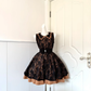 Black Floral Lace Short Cocktail Dress, Sleeveless Peter Pan Collar Bow Waistband High‑Waist Ballerina Homecoming Gown gh9151