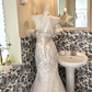 White Halter Wedding Gown with Silver Embellishments, Cinched Waist, Slim Fit Sexy Mermaid Skirt Romantic Dress gh7610