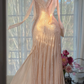Nude Pink V-Neck Ruched Spaghetti Strap Vertical Fringe Beaded Mermaid Evening Dress, Prom Gown gh9527