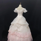 Blush Pink Puff Sleeve Vintage Long Romantic Gown, Cinched Waist, Voluminous Tiered Skirt, Wedding Dress & Bridal Gown gh8171