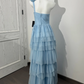 Light Blue One-Shoulder Fitted Waist Tiered Skirt Prom & Evening Dress gh7227