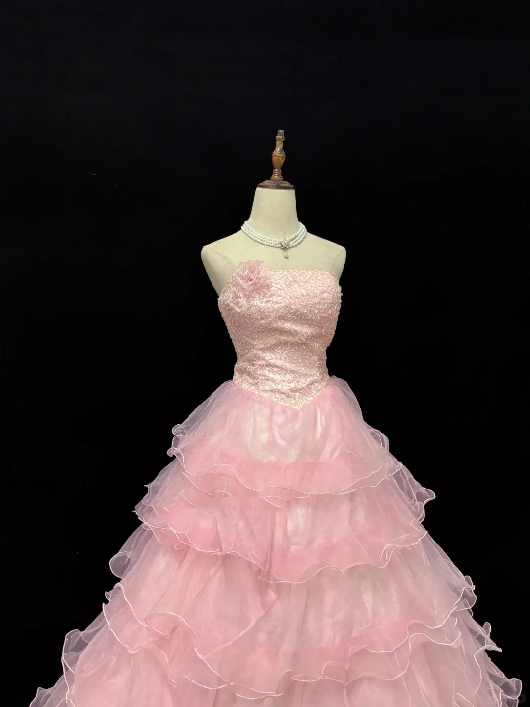 Pink Strapless with Beaded Details, Cinched Waist, Voluminous Skirt Cute Girly Romantic Dress, Wedding Gown gh8087
