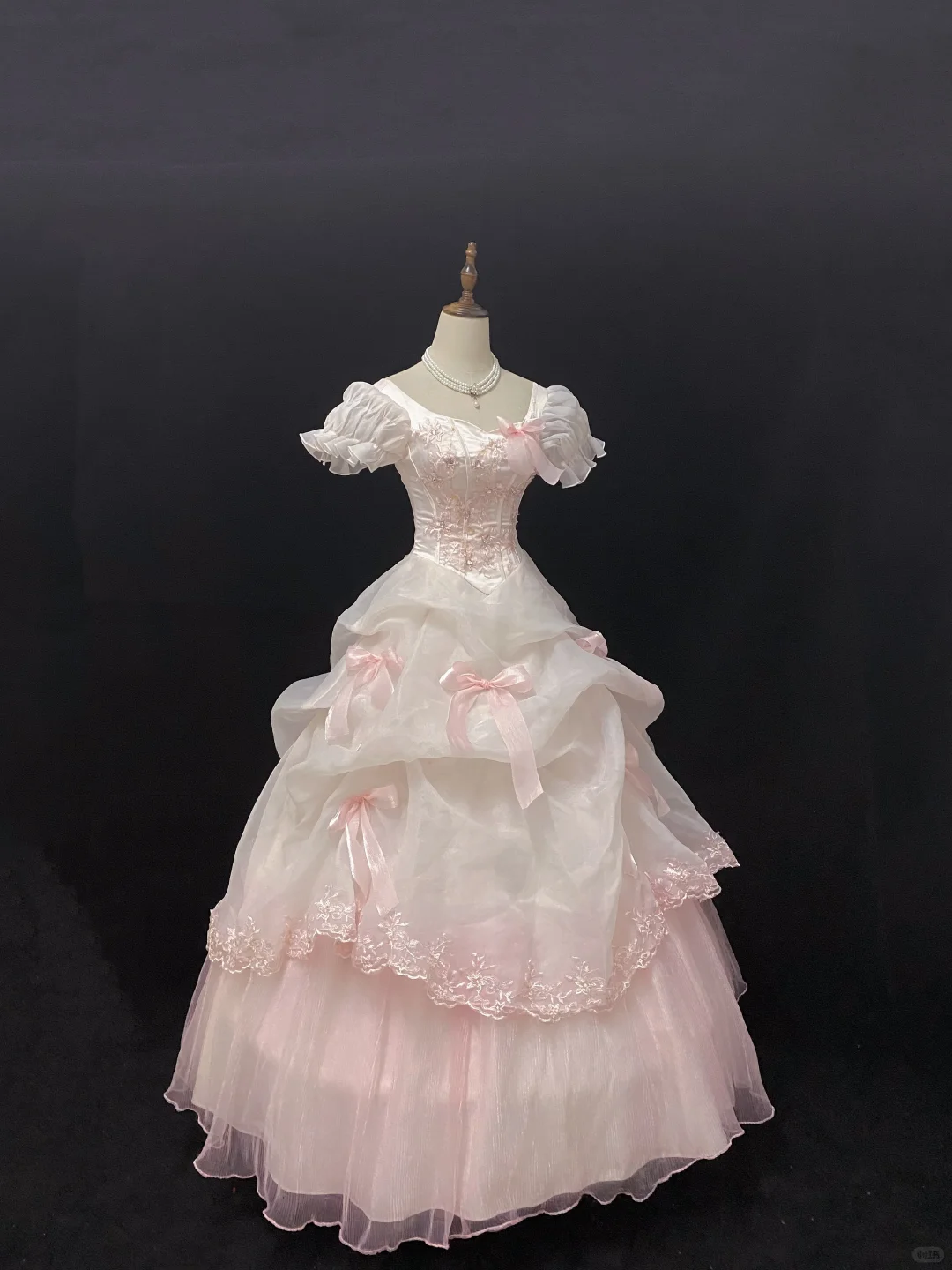 Blush Pink Puff Sleeve Vintage Long Romantic Gown, Cinched Waist, Voluminous Tiered Skirt, Wedding Dress & Bridal Gown gh8171