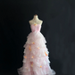 Blush Pink Cinched Waist Fitted Ruffle Skirt Long Romantic Dress, Wedding Gown gh7991