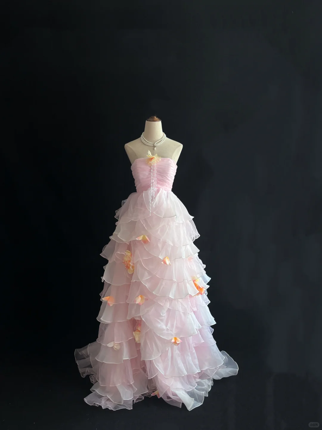 Blush Pink Cinched Waist Fitted Ruffle Skirt Long Romantic Dress, Wedding Gown gh7991