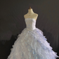 White Strapless Romantic Gown, Fitted Waist, Light Blue Voluminous Tiered Cake Skirt, Wedding Dress & Bridal Gown gh8211
